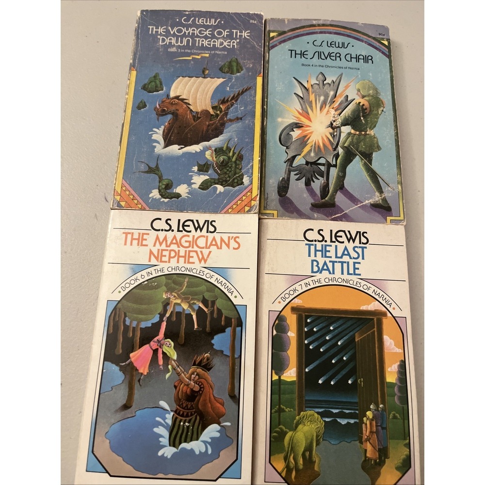 C.S. Lewis Lot Of 4 Vintage 1970 Collier Pb Chronicles Of Narnia 3,4,6,7 Books